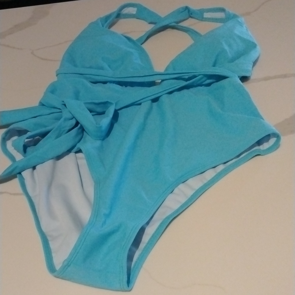 Deep V-neck One Piece Swimsuit size XL blue - Picture 4 of 6
